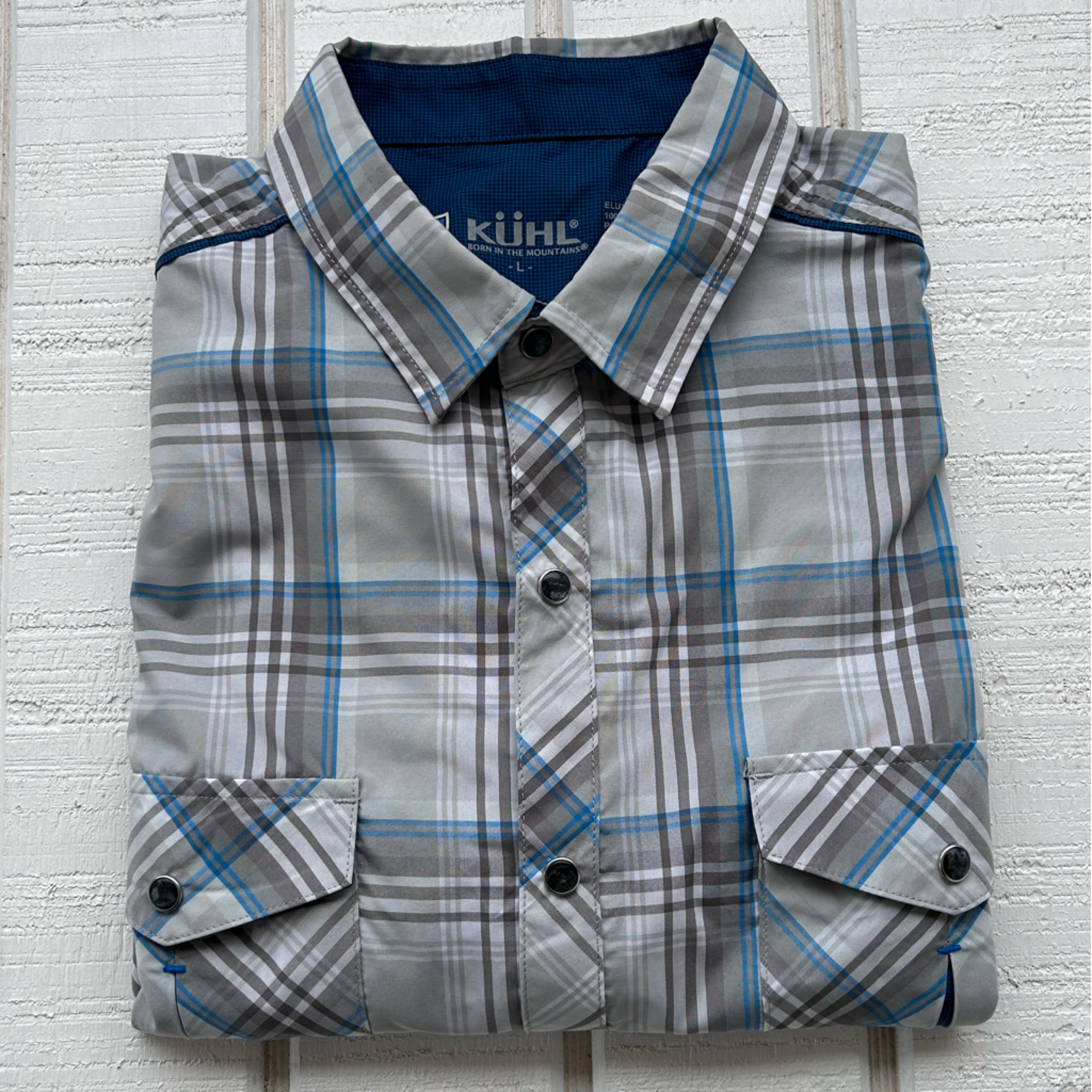 Kuhl Brand Men’s Pearl Snap Plaid Shirt Short Sleeved Size Large